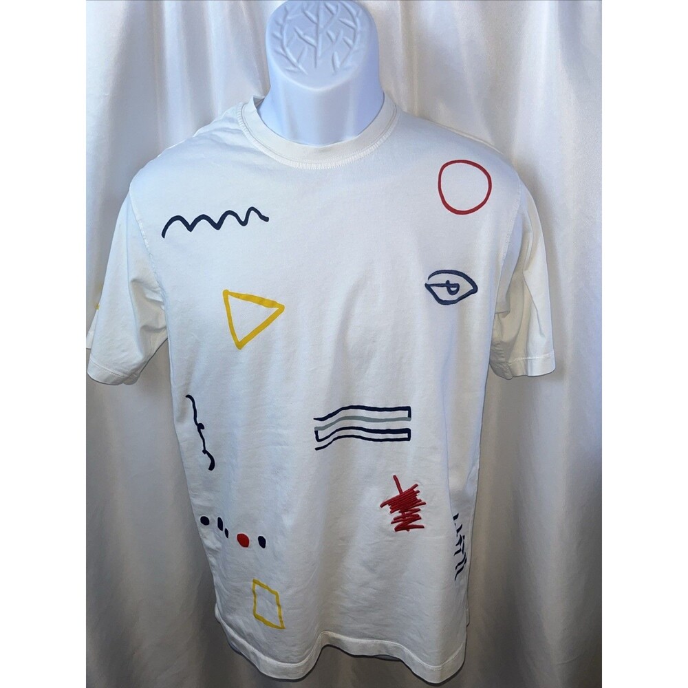 Zara Man White Abstract Geometric Print T-shirt Size S Minimalist Art Deco